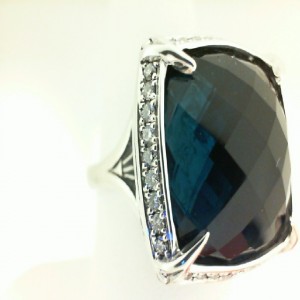 Scott Kay Sterling Silver Fashion Ring With 36=0.36Tw Round Diamonds And London Blue Topaz Medium Cypress Thorn