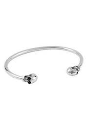King Baby Sterling Silver Bracelet Thin Wire Cuff & Skulls Length: 8.75