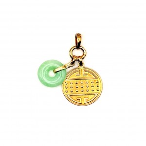Estate14 Karat Yellow Gold  Donut  Jade With Charm Pendant