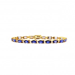 ESTATE 14 Karat Yellow Gold Bracelet With 20=10.00Tw Oval Tanzanites And 20=0.80Tw Round Diamonds (AS IS)