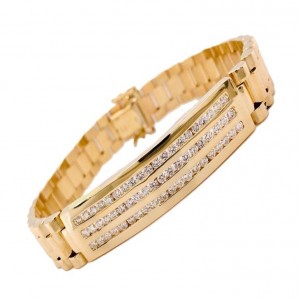 14 Karat Yellow Gold  Men's Diamond 12mm President Link Bracelet With 60=1.20Tw Round Diamonds  Length/Size: 8.25