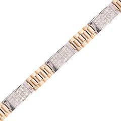 14 Karat Yellow/White  Gold Satin And Polish Men's Diamond 11mm President link Bracelet With 128=4.01Tw Round  Diamonds  Length/Size: 8.5