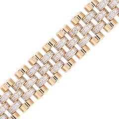 14 Karat Yellow Gold  Men's Diamond 13.0mm Panther Link Bracelets With 252=4.48Tw Round Diamonds   Length/Size: 8.25