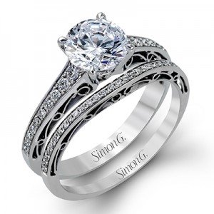 White 18 Karat Bridal Set Ring Size 6.5 With 57=0.27Tw Round Diamonds  Center Size: 7mm  Serial #: 463347