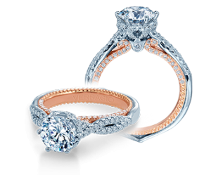 Verragio 18 Karat White/Rose Gold Couture Semi-Mount Engagement Ring With 0.50  Total Diamond Weight
