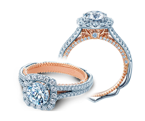 Verragio 18 Karat White/Rose Gold Venetian Semi-Mount Engagement Ring With 0.70  Total Diamond Weight