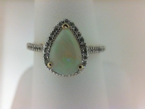 14 Karat White/Yellow Gold Fashion Ring With One 0.60Ct Pear Opal And 34=0.13Tw Round Diamonds Ring Size: 7
