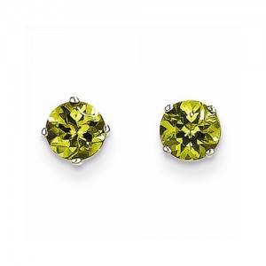 14 Karat White Gold  Peridot Earrings With 2=05.00mm Round Peridots