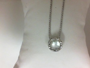 Sterling Silver Necklace With One 8.00Mm RoundWhite Quartz Over Mother Of Pearl on 17 chain