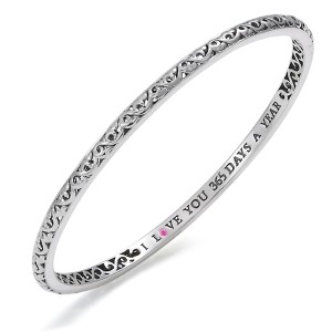 Sterling Silver Ivy Bangle Bracelet With One 0.02Ct RD Pink Sapphire Name: I Love You 365 Days A Year 63 mm