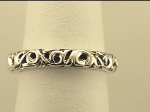 Sterling Silver Filigree Ring Size 6.5 With One 0.02Ct Round Pink Sapphire Diameter: 4mm Name: I Love You Tomorrow- Ivy Engraved