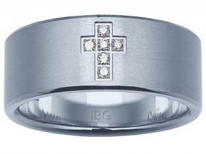 Stainless Steel Cross Ring Size 10 With 6=0.06Tw Round Diamonds