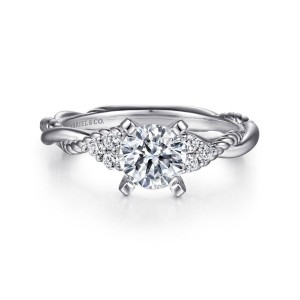 Gabriel & Co 14 Karat White Gold Twisted Semi-Mount Ring With 6 Round G/H SI1-2 Diamonds At  0.13 Total Diamond Weight