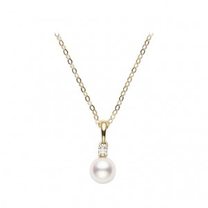 Mikimoto Akoya Cultured Single Pearl and Diamond Pendant in 18K Yellow Gold
6.00MMX6.50MM And One .03Ct Round Diamond 18 Inch Length
