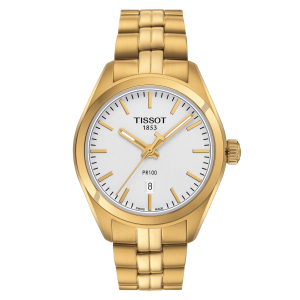 TISSOT PR 100 LADY QUARTZ (T101.210.33.031.00)
Sapphire Crystal
Movement Quartz caliber F04.111
Water Resistance: 100m
33mm stainless steel case
Silver-tone dial
Gold-tone stainless steel bracelet
Tissot Style#: T1012103303100