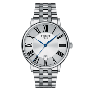 TISSOT CARSON PREMIUM QUARTZ (T122.410.11.033.00)
Case 40mm/316L stainless steel case
Crystal Scratch-resistant sapphire crystal
Movement Swiss quartz/ETA F06.115
Dial Silver dial with roman indexes
Strap details Stainless steel with butterfly clasp