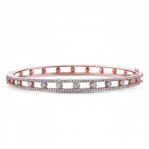 Charles Krypell 18 Karat Rose Gold Precious Pastel Air Bangle Bracelet With 161 Round Brilliant Diamonds At 1.32Ctw