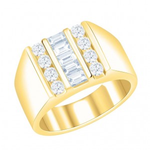 14 Karat Yellow Gold Ring With 7=0.57Tw Baguette Diamonds And 8=0.93Tw Round  Diamonds Ring Size: 10.25 13mm Top