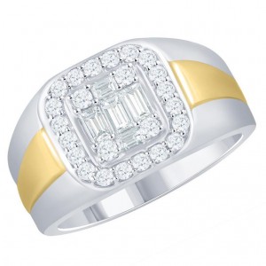 14 Karat Yellow/White  Gold Prong Set Fashion 13.5mm Ring With 5=0.48Tw Baguette  Diamonds And 24=0.50Tw Round Diamonds  Ring Size: 10.25
