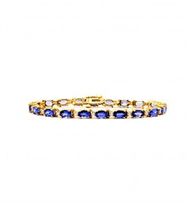 ESTATE 14 Karat Yellow Gold Bracelet With 20=10.00Tw Oval Tanzanites And 20=0.80Tw Round Diamonds (AS IS)