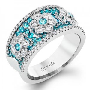 Simon G 18 Karat White Gold Paraiba Tourmaline 0.44 Ct And Diamond 0.56 Ct Ring Size 6.5