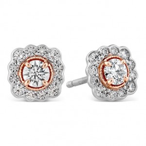 18 Karat Rose & Platinum Earrings Liliana Flower Stud With 0.55Tw Diamonds Platinum Posts & Backs