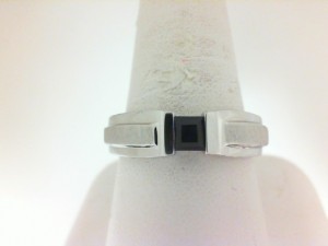18 Karat White  Gents Ring With One 4.00mm Square Step Cut Imitation Sapphire