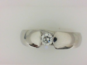 Artcarved:  14 Karat  White Polished Tension Set Wedding Band With One 0.25Ct Round Diamond
