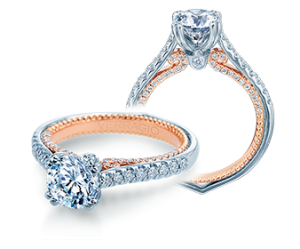 Verragio 18 Karat White/Rose Gold Couture Semi-Mount Ring With .40Tw Round Diamonds
*Setting only, center stone not included