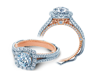 Verragio: 18 Karat White/Rose Gold Venetian Semi-Mount Ring With .70Tw Round Diamonds