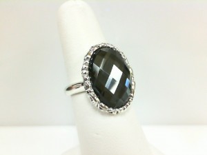 Charles Krypell: Sterling Silver Fashion Skye Ring With One 18.00X13.00mm Oval White Quartz Over Hematite