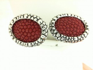 Sterling Silver Oval Red Inlay Cufflink