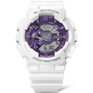 Casio G-Shock White Resin Strap Watch with Metallic Purple Dial (Model: GA110WS-7A)
