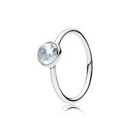 Sterling Silver Ring With March Birthstone: Light Blue Crystal