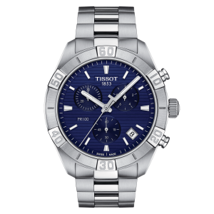 TISSOT PR 100 SPORT GENTQUARTZ CHRONO (T101.617.11.041.00)
Case 44mm/316L stainless steel case
Crystal Scratch-resistant sapphire crystal
Movement Swiss quartz/ETA G10.212
Functions 30-minutes and 1/10 of a second counters, ADD and SPLIT functions, ce