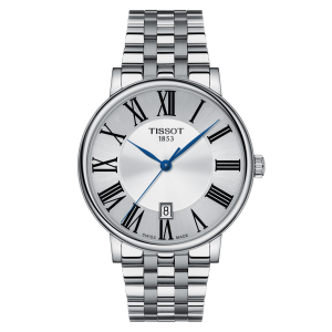 Tissot: Stainless Steel Quartz Watch
Name: Carson
Clasp: Deployment
Finish: Satin And Polish
Dial Color: Silver
MM: 40