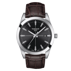 Tissot: Stainless Steel Quartz Watch
Name: T Classic
Name Of Bracelet: Brown
Clasp: Integrated
Finish: Polished
Dial Color: Black
Mm: 40