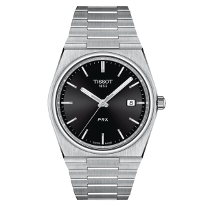 Tissot Stainless Steel Quartz Prx Watch  
Clasp: Deployment
Finish: Brushed
Dial Color: Black
Mm: 40