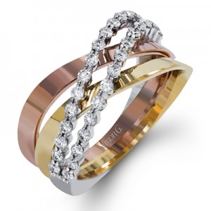 Tri Color 18 Karat Fashion Ring With 32=0.47Tw Round G Si1 Diamonds  Serial #  628161  Ring Size  6.5
