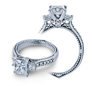 Verragio: 18 Karat White Gold Venetian Semi-Mount Ring With 2=0.32Tw Princess Diamonds And 16=0.18Tw Round Diamonds