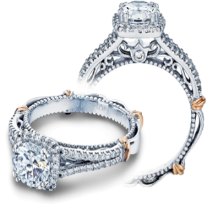 Verragio: 18 Karat White/Rose Gold Parisian Semi-Mount Ring With .30Tw Round Diamonds