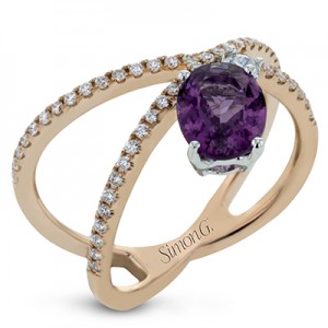 Simon G 18 Karat Yellow Gold Fashion Ring With 49=0.22Tw Round G Si1 Diamonds And One 1.42Ct Oval Purple Spinel