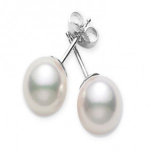 Mikimoto 18 Karat White Gold Stud Earrings With 2=8.00-8.25 mm AAA Quality Round Akoya Pearls