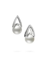 Mikimoto: 18 Karat White Gold Earrings With 54=0.30Tw Round Diamonds And 2=11.00mm A+ Round White South Sea Cultured Pearls