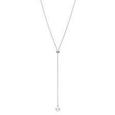 Mikimoto 18K  White Gold Adjustable Lariat Necklace With One 7.50mm A+  Quality Round Akoya Pearl 
20 Inch Length