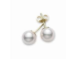 Mikimoto: 18 Karat Yellow Gold  Stud Earrings With 2=8.00-8.50mm A+ Quality  Round Akoya Pearls