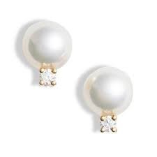 Mikimoto 18K Yellow Gold Earrings With 6.5 mm Pearls A+  Quality And 0.06Tw Round Diamonds