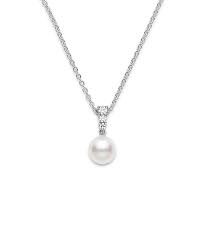Mikimoto 18 Karat White Gold Morning Dew With One 8.00mm Round Akoya Pearls And 3=0.12Tw Round Diamonds  18