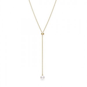 Mikimoto18K Yellow Gold Adjustable Lariat Necklace  With One 7.50mm A+ Quality Round Akoya Pearl 
20 Inch Length