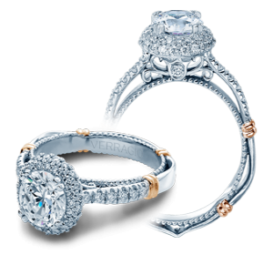 Verragio: 14 Karat White/Rose Gold Parisian Semi-Mount Ring With 0.35Tw Round Diamonds
Center Size: 6.5mm